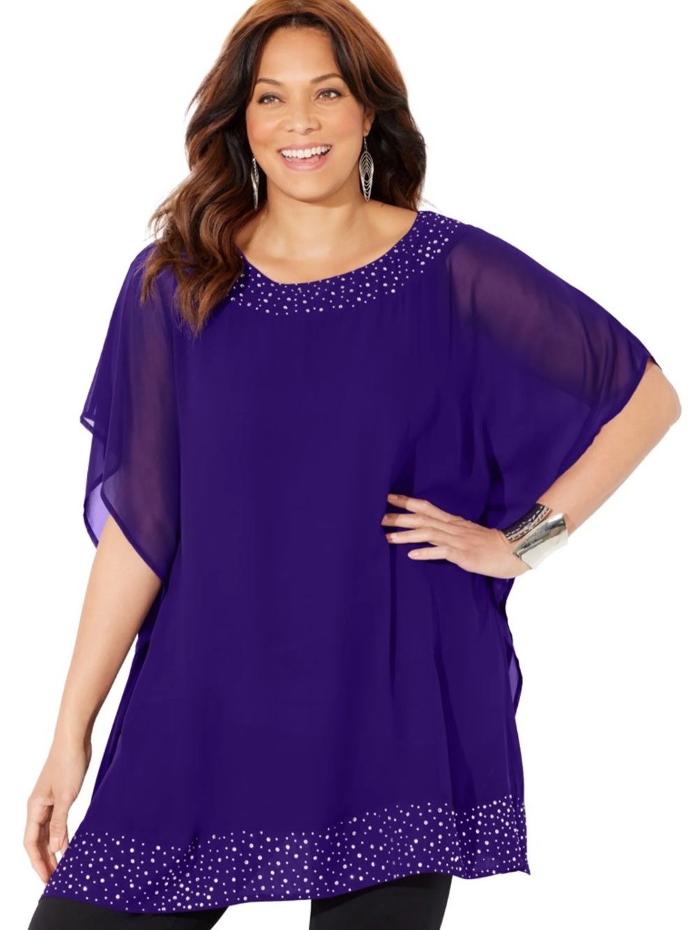 Plus Size Purple Beaded Tunic Top